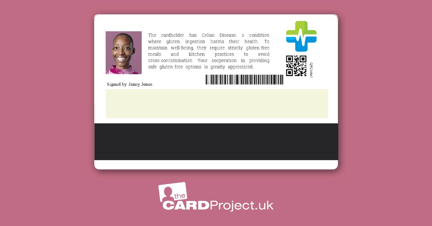 Celiac (Coeliac) Disease Premium Medical Photo ID Card  (REAR)